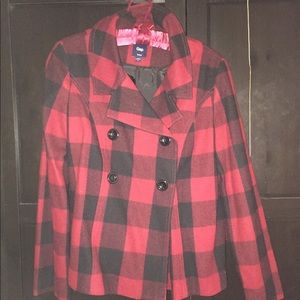 Like New! buffalo plaid double breasted pea coat